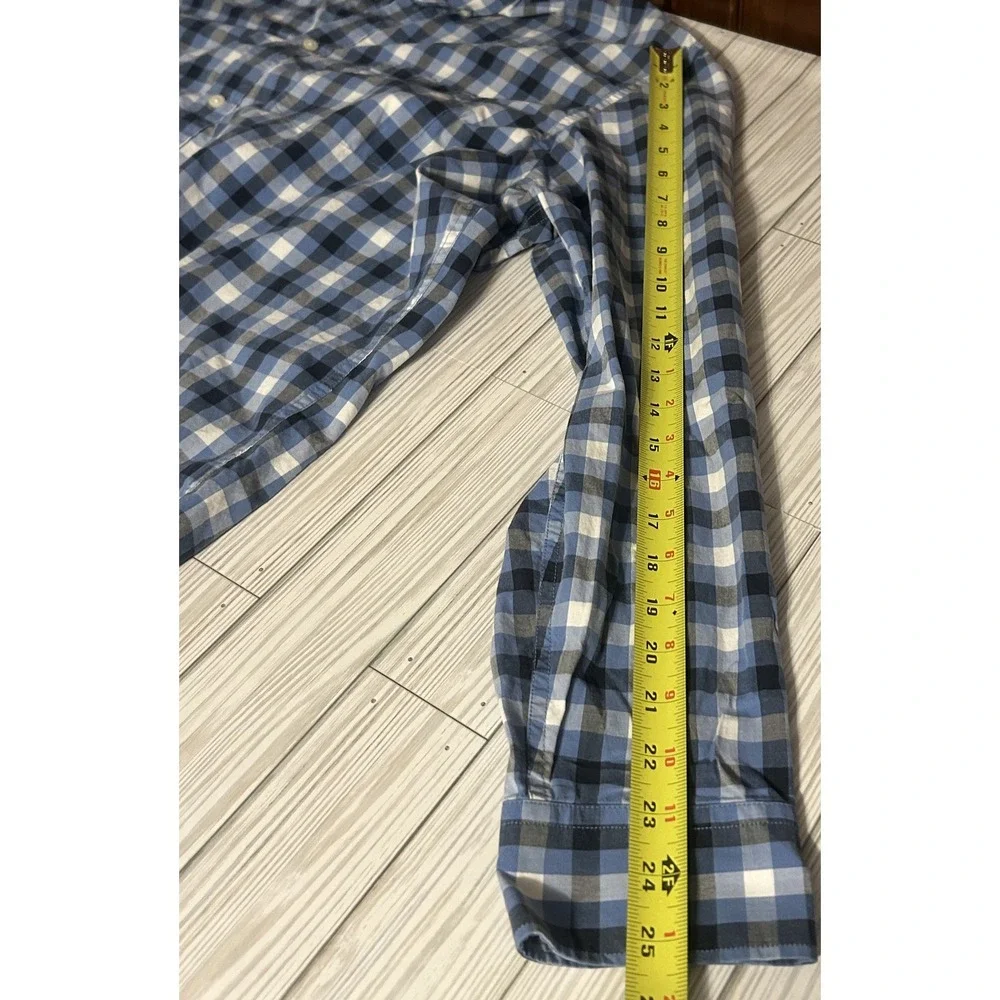Men's Banana Republic Long Sleeve Blue Checkered dress polo collar Shirt Size XL